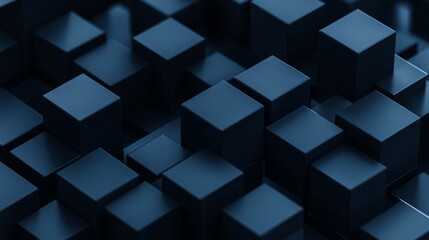 Isometric view of dark navy blue 3D cubes creating a minimalist, modern background, with attention to clean lines and geometric precision. Captured with ultra-high-definition clarity.