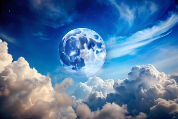 Fototapeta premium Moon in Day and Night Sky: Celestial Documentary Photography with Copy Space