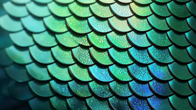 Close-Up View of Colorful Fish Scales with Iridescent Texture and Patterns