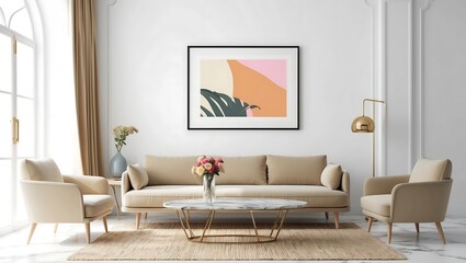 Living-room in neoclassic style. Frame mockup. 