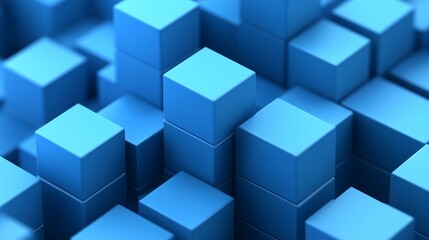 Obraz premium Minimalist abstract background with azure blue 3D cubes in an isometric perspective, featuring a smooth, clean design with subtle gradients. The HD capture highlights the depth and detail.