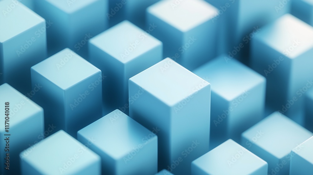 Aufkleber minimalist design of soft blue 3d cubes in an abstract isometric perspective, with attention to smoo