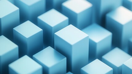 Obraz premium Minimalist design of soft blue 3D cubes in an abstract isometric perspective, with attention to smooth gradients and subtle highlights. The HD image captures the refined details.