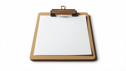 Blank clipboard with white paper on white background.