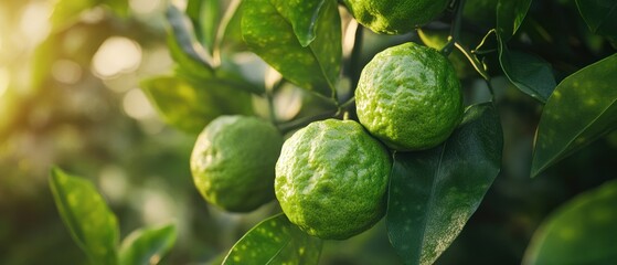 Obraz premium Close-up of Fresh Bergamot Fruits on Tree.