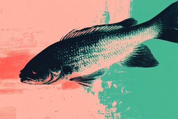 Bold fish design featuring vibrant colors and abstract backgroun