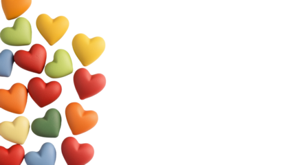 Group of small and large colorful hearts  isolated on transparent background, Valentines day love romantic decoration