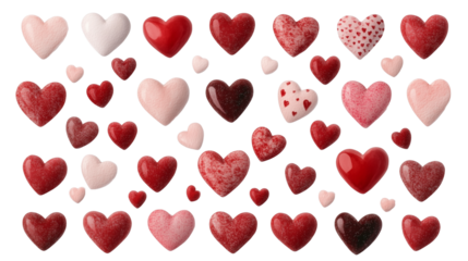 Pastel pink and red hearts pattern isolated on transparent background, Valentines day love romantic decoration