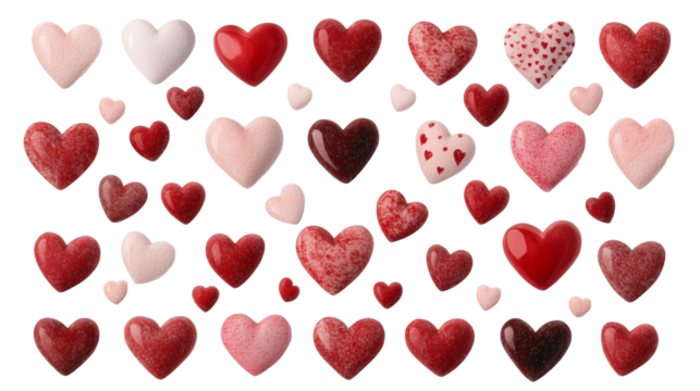 Pastel pink and red hearts pattern isolated on transparent background, Valentines day love romantic decoration - Powered by Adobe