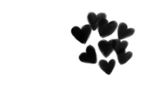 Group of sketched black overlapping hearts isolated on transparent background, Valentines day love romantic decoration