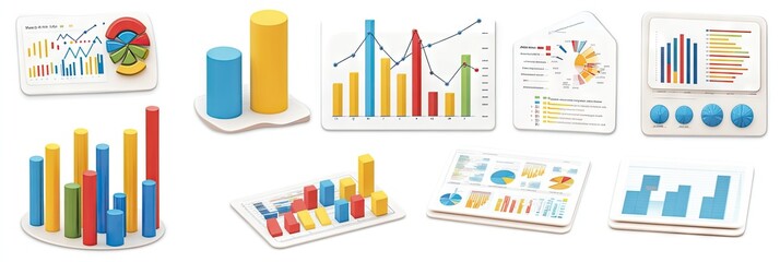 Obraz premium A collection of colorful graphs and charts representing data visualization.
