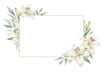 Obraz premium Elegant White Lily Floral Frame Wedding Invitation Greeting Card Design