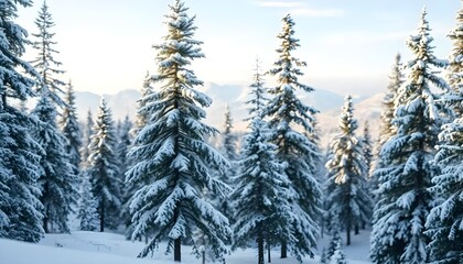 Fototapeta premium Snowy Fir Trees in a Winter Wonderland