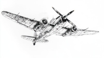 A detailed illustration of a vintage aircraft in flight, showcasing its design and mechanics.