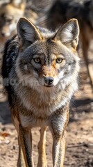 Obraz premium A close-up of a coyote standing alert in a natural setting.