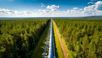 Industrial gas line of natural gas flowing through pipes going through countries for gas transit