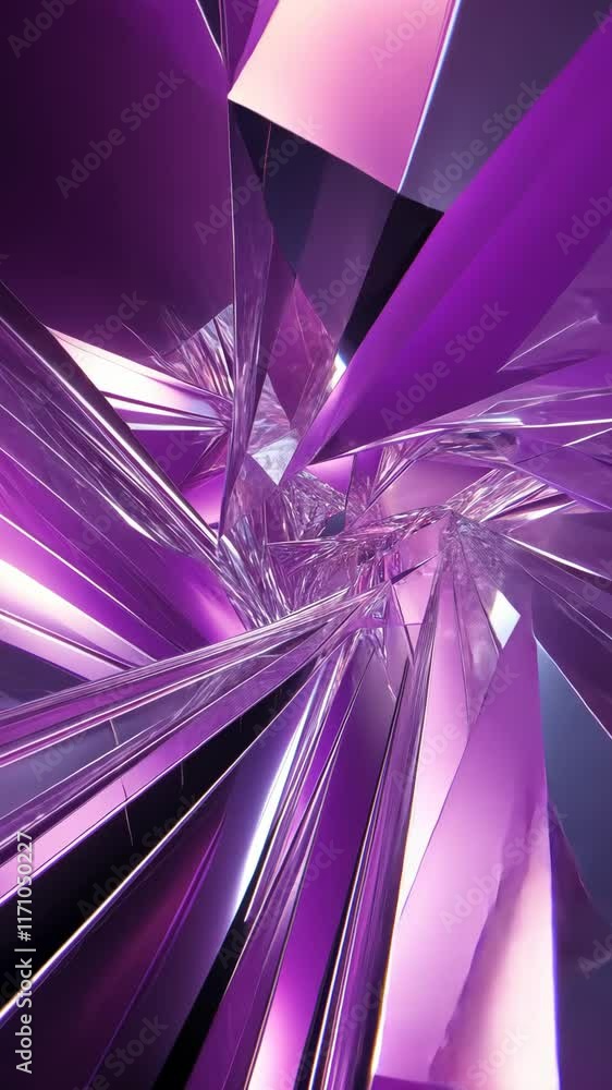 Poster abstract purple crystal formation with sharp angles and reflective surfaces in a dynamic arrangement
