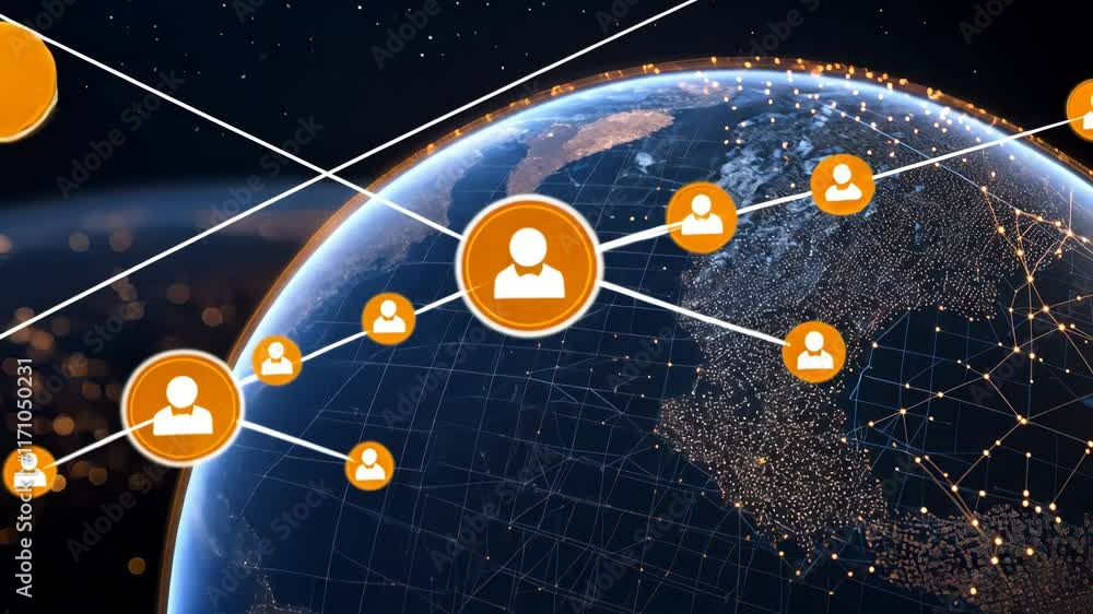Poster global network connection concept with user icon on digital earth background