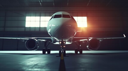 Fototapeta premium Aircraft in Dramatic Lighting at Airport Hangar