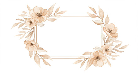 Elegant Beige Floral Frame Watercolor Botanical Border Wedding Invitation Design