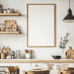 Blank canvas mockup in minimalist kitchen.