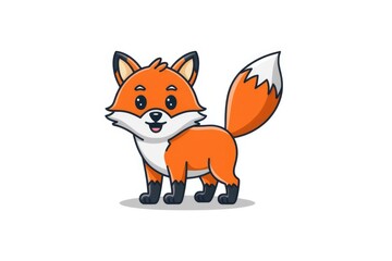 Obraz premium Adorable cartoon fox with big eyes and fluffy tail, standing happily.