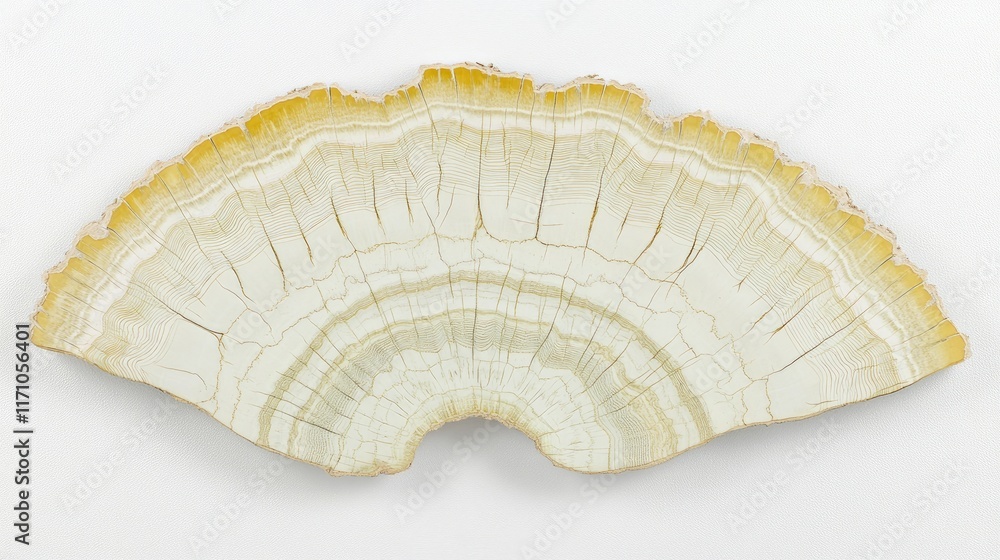 Poster a polished slice of mineral resembling a fan shape, showcasing natural patterns and colors.