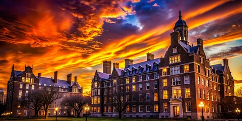 Obraz premium NYU Greenwich Hall Silhouette at Sunset - Dramatic New York City Campus Scene