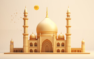 3D mosque with a white background, Ramadan Islamic concept  on an isolated white background