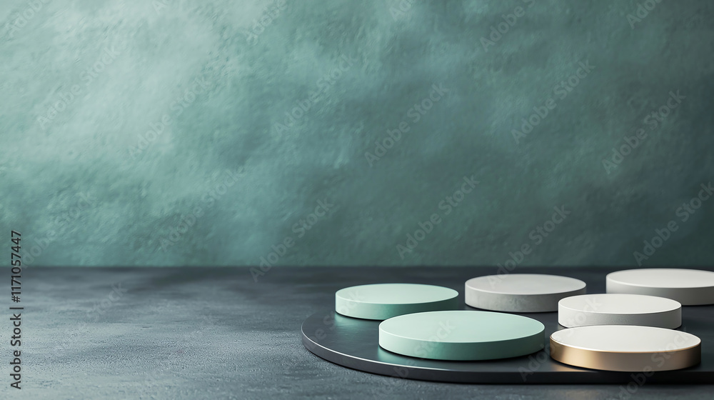 Poster modern circular display with pastel colors on textured background