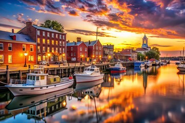 Old Port Portland Maine at Sunset - Bokeh Lights & Harbor Views