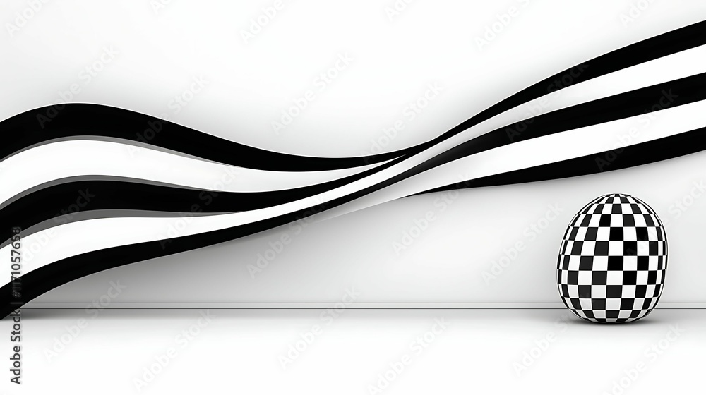 Poster drawings pattern flow concept, a modern, minimalist design featuring a black-and-white striped wall 