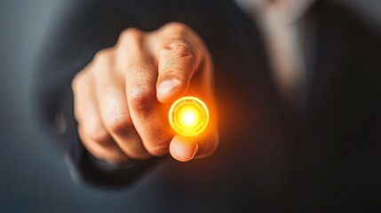 Man in Suit Pointing with Light Source Emitting Warm Glow