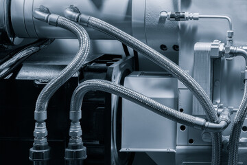 Production machine for manufacture products from pvc plastic extrusion technology, industrial concept background