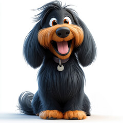 Naklejka premium Happy Cartoon Dog With Fluffy Black and Orange Fur Sitting