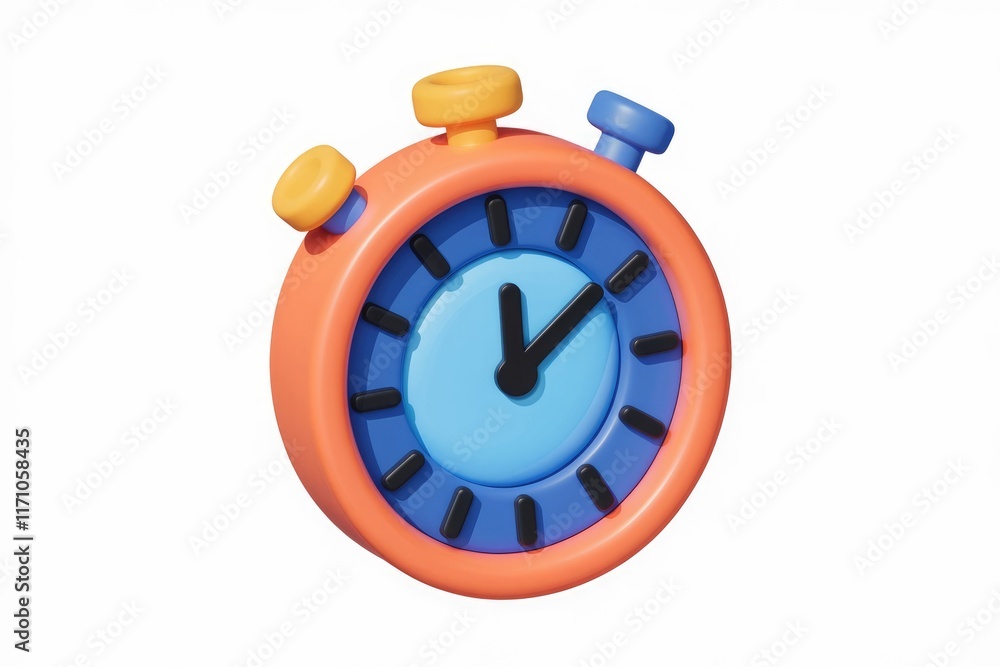 Poster a colorful 3d-rendered stopwatch with a blue face and orange casing, indicating time.