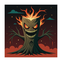 Horror tree vector illustration. Halloween background