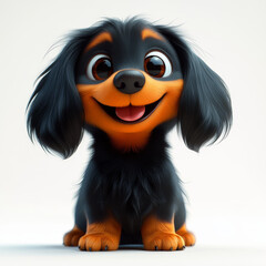 Cheerful Cartoon Dog With Long Fur Sitting on a Light Background