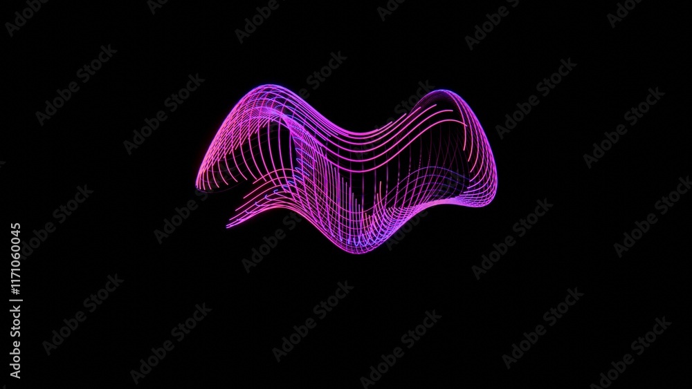 Poster Abstract Neon Light Flow with Purple and Red Lines on Black Background