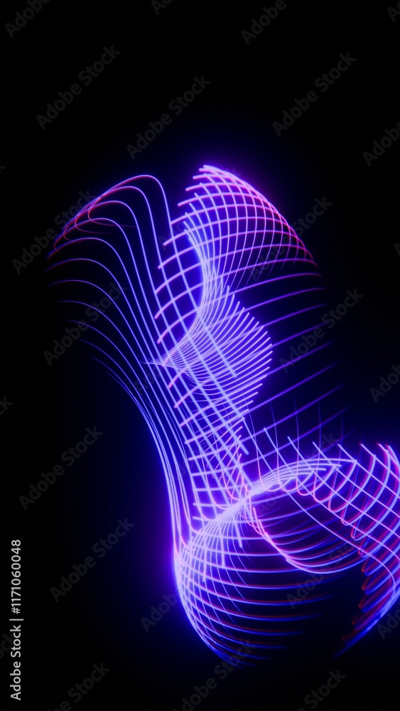 Poster abstract neon light flow with purple and red lines on black background