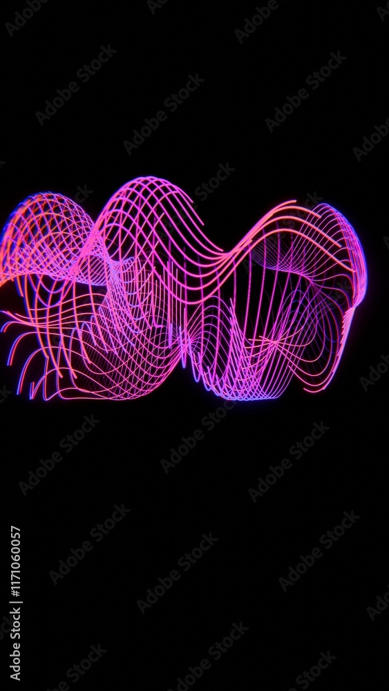 Poster abstract neon light flow with purple and red lines on black background