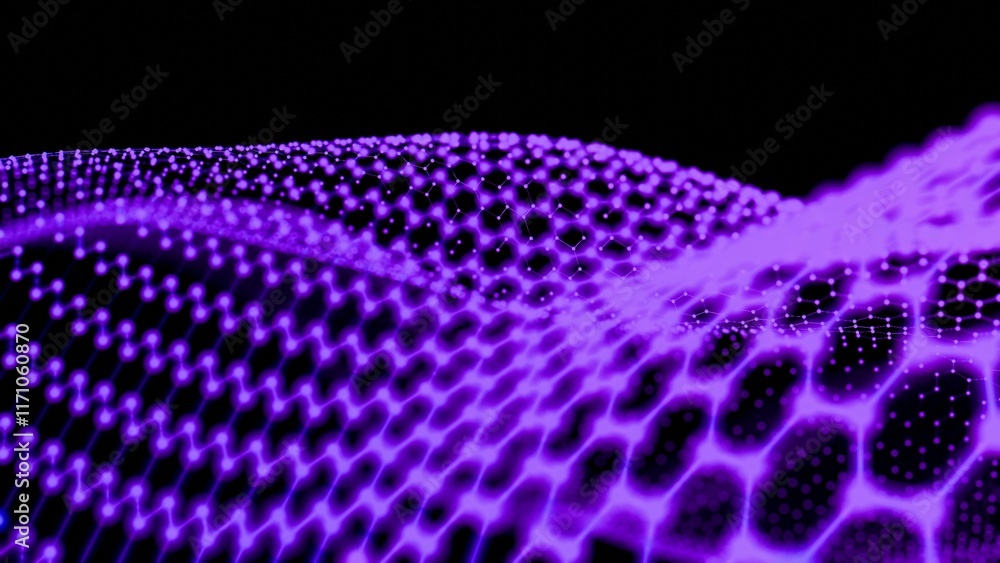 Aufkleber hexagonal grid with flowing blue abstract mesh on black background