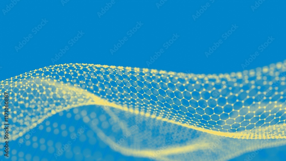 Aufkleber abstract hexagonal mesh with vibrant orange nodes on blue background