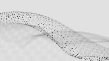 Hexagonal Abstract Mesh Wave with Black Dots on White Background