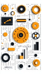 Obraz premium Vibrant Innovation Abstract Geometric Design with Gears and Graphs on a Light Grey Background