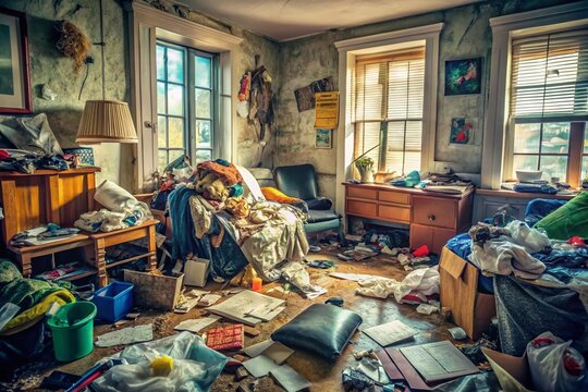 Overwhelmed Home: Cluttered Room Illustrating Diogenes Syndrome