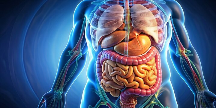 Overweight Abdomen: Internal Organs Anatomy Illustration - Medical Stock Photo