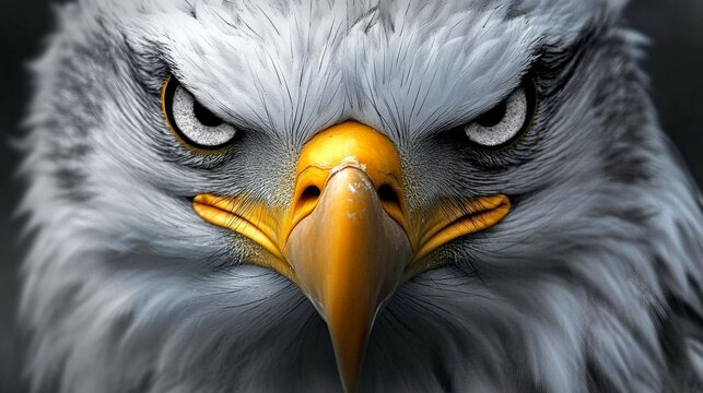 close up view of an eagle looking at the camera