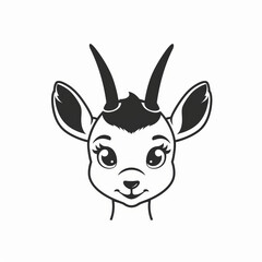 Cute Antelope Vector Logo in Black and White Outline Design