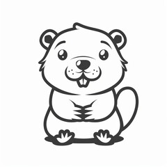 Cute Beaver Vector Logo in Black and White Outline Style